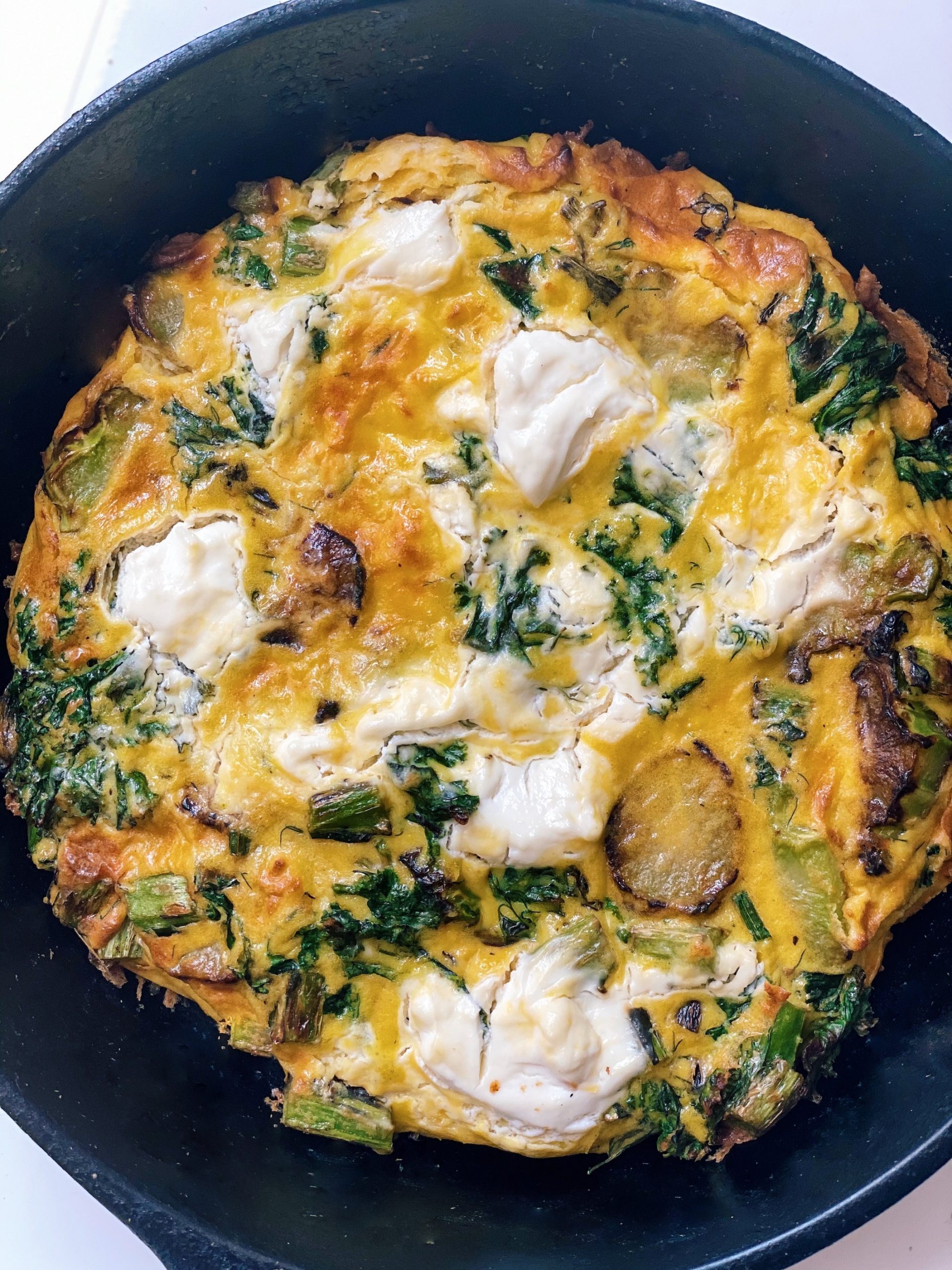 kale and broccoli stem frittata with dill and sour cream