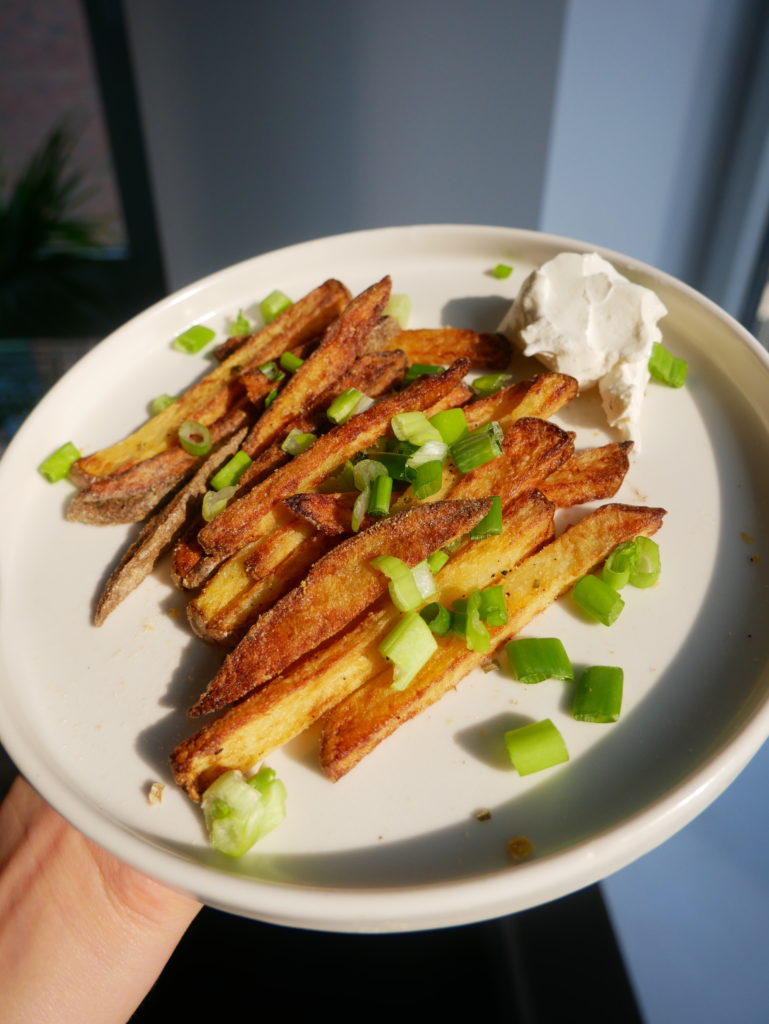 vegan sour cream and onion seasoning with fries