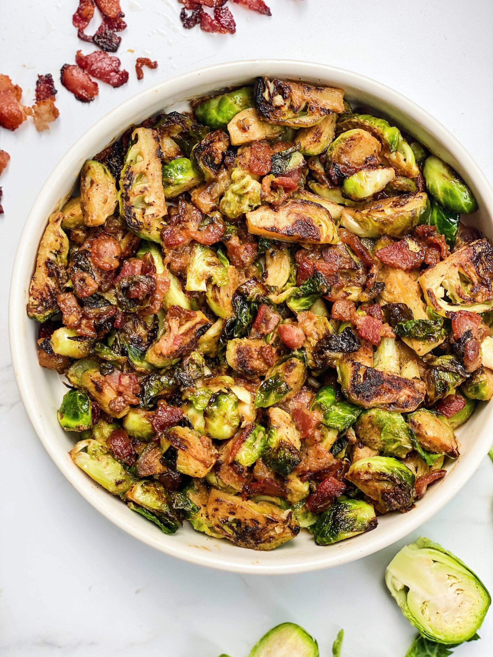 Beer Braised Brussels Sprouts with Bacon and Honey Mustard Glaze