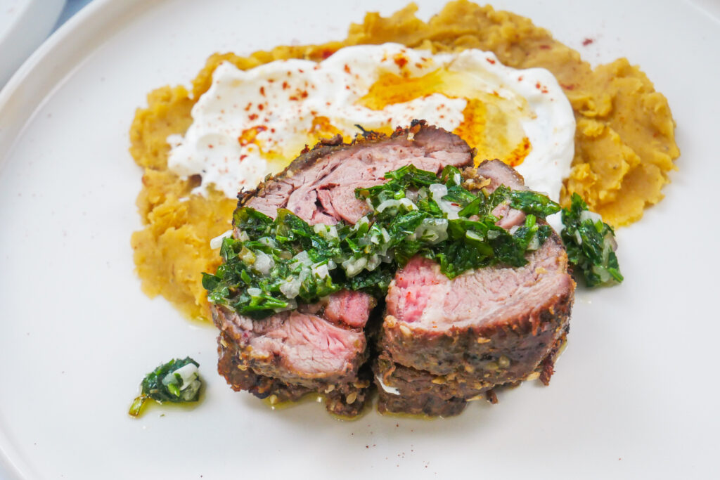 spiced lamb shoulder roast with mint and parsley dressing