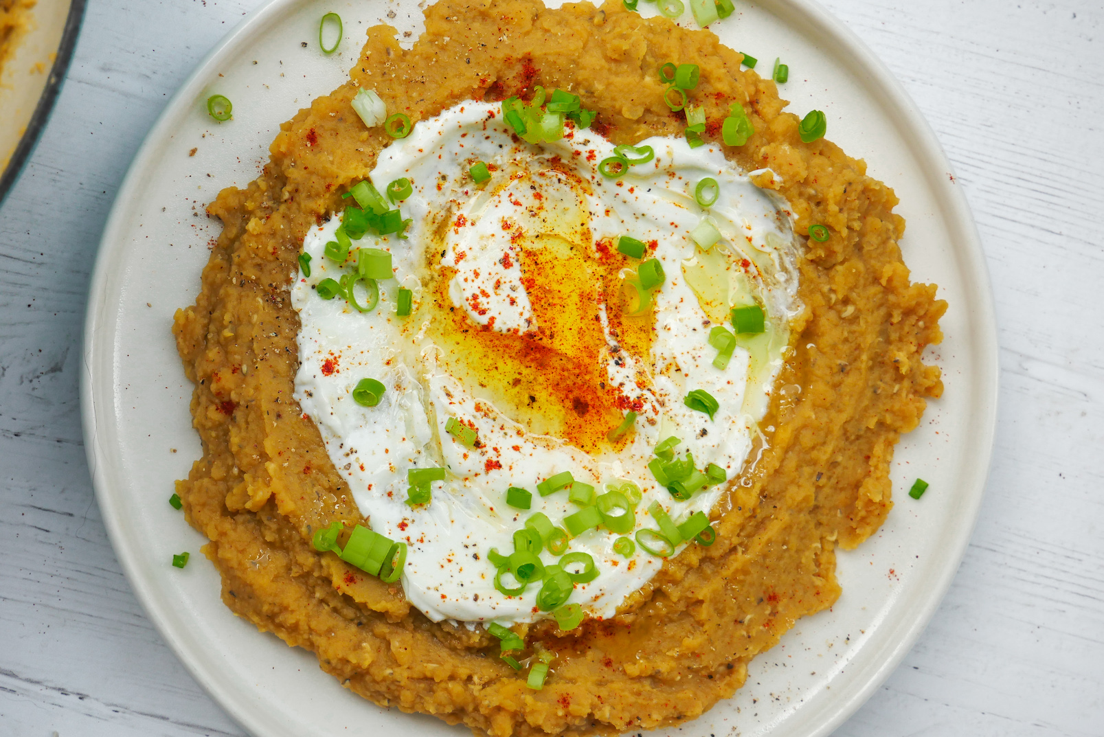 red lentil mash with labneh and chives