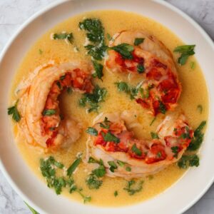 butter poached lobster tails with parsley