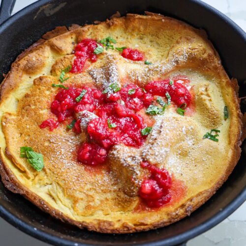 dutch pancake with rhubarb compote and mint