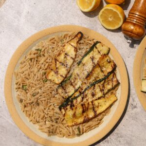 lemon brown butter sage orzo with summer squash