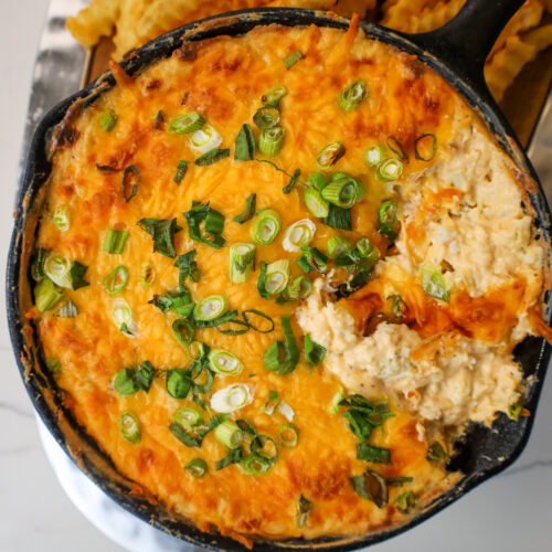 cheesy crab dip with smoky paprika crinkle fries