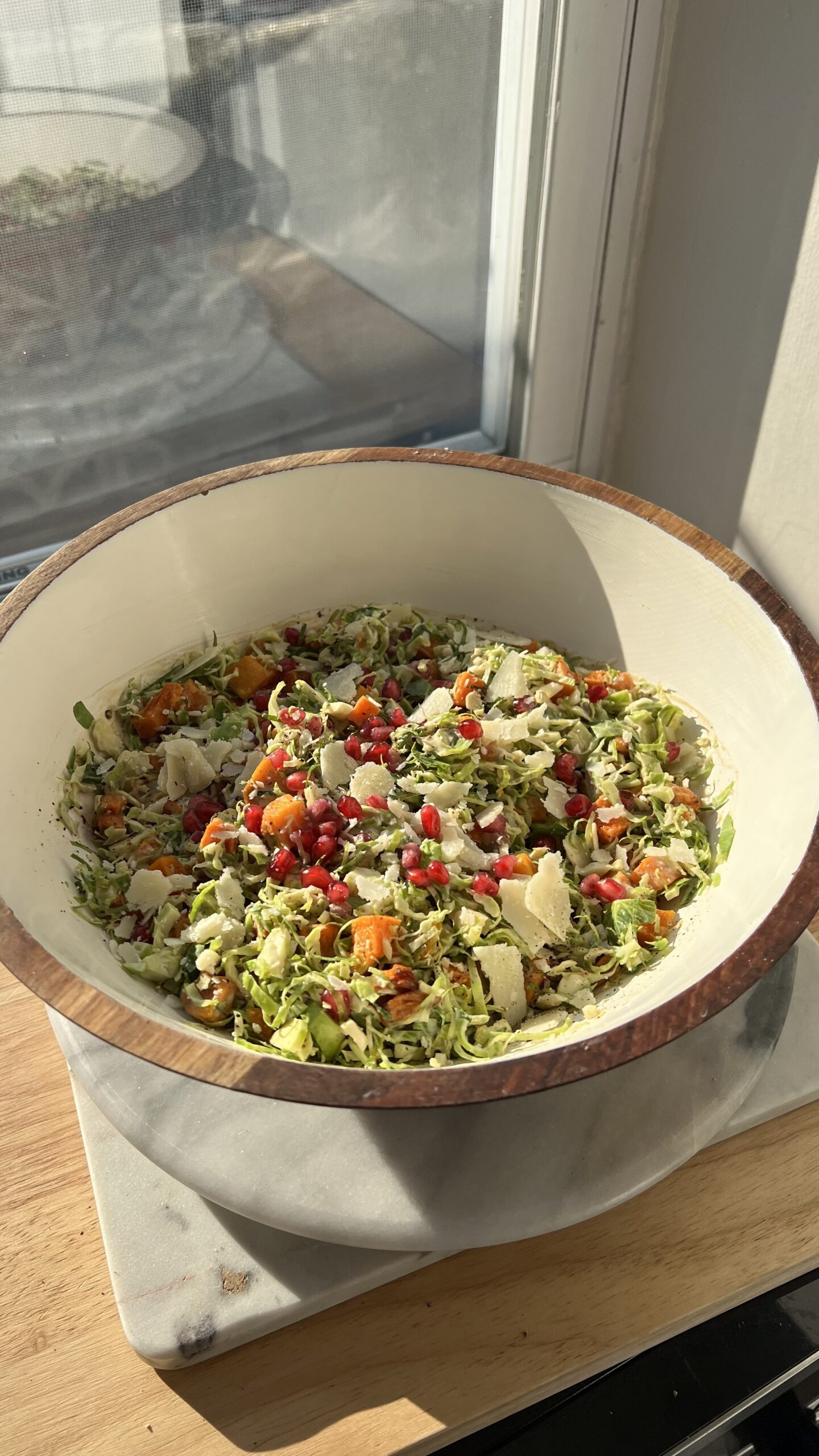 Fall Brussels Sprouts Slaw with Dijon Tahini Dressing