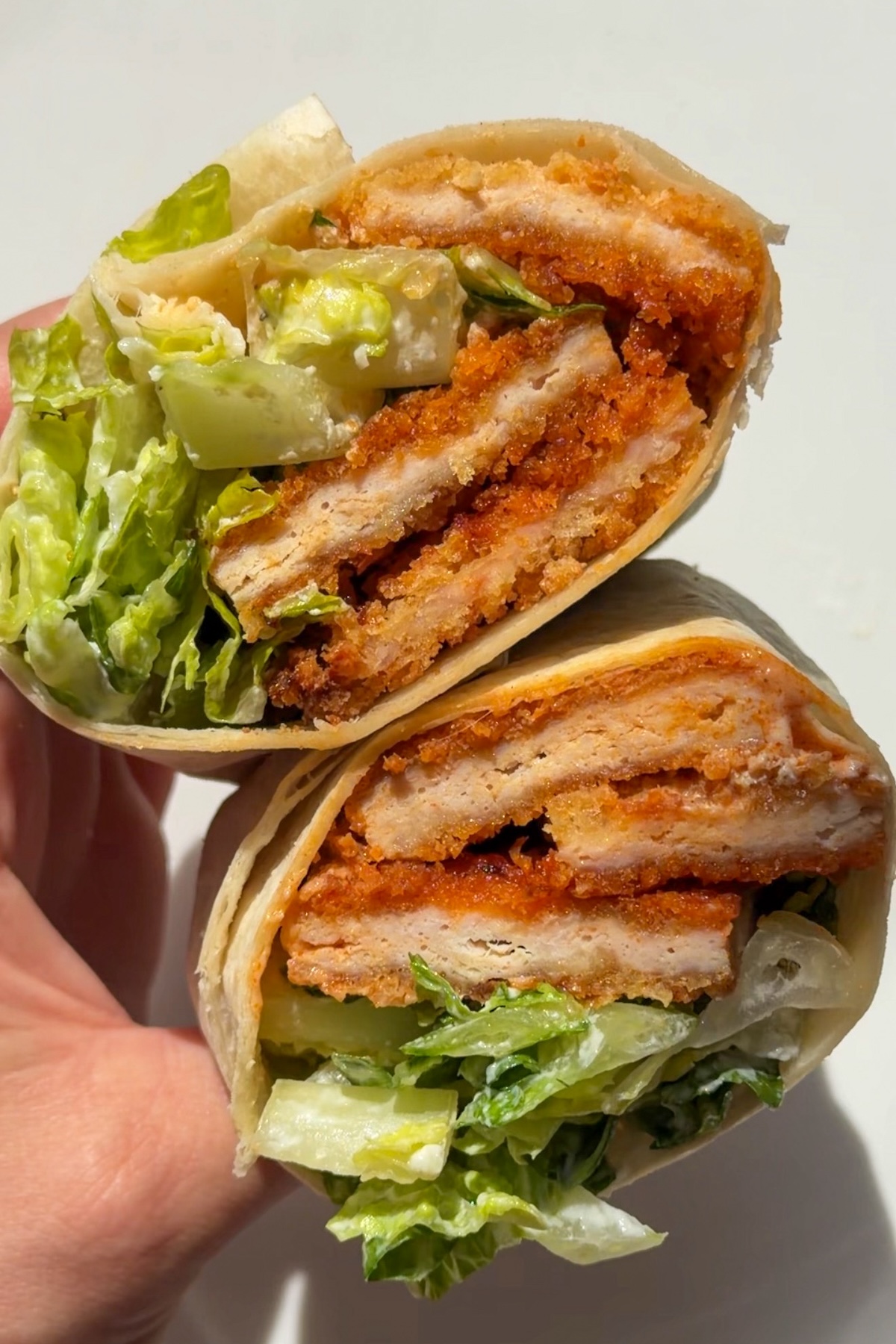 Close up of Buffalo chicken wrap