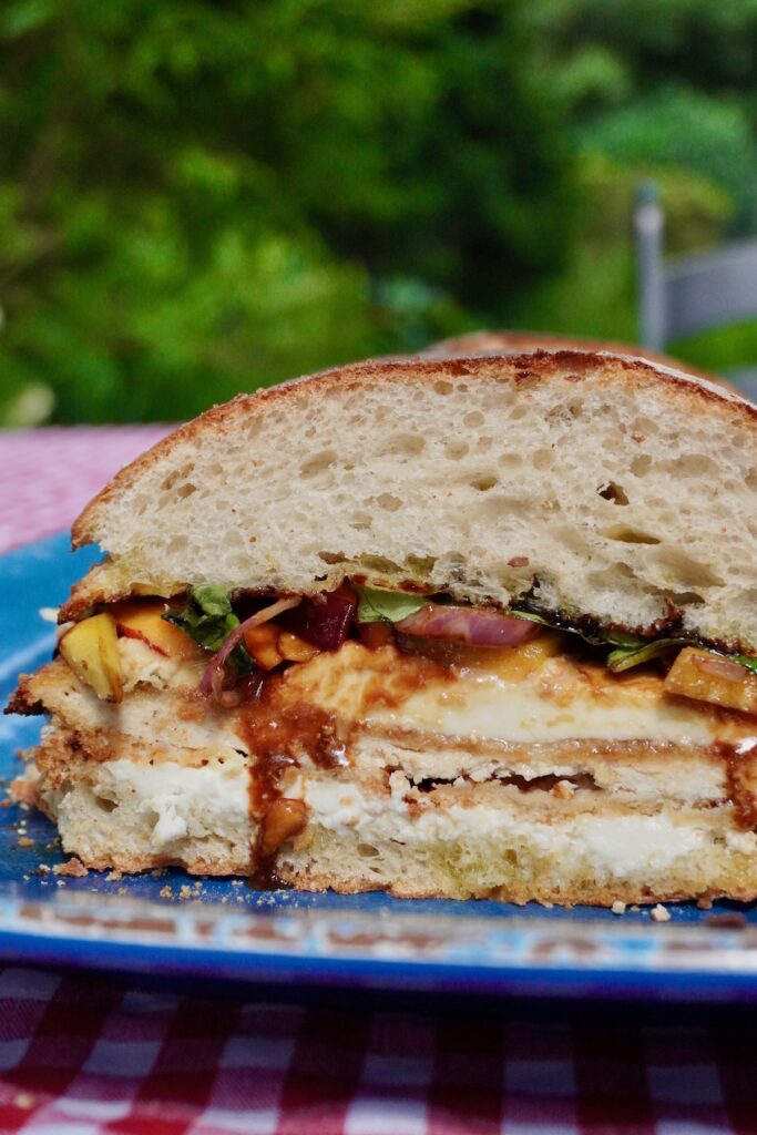 peach and chicken sandwich