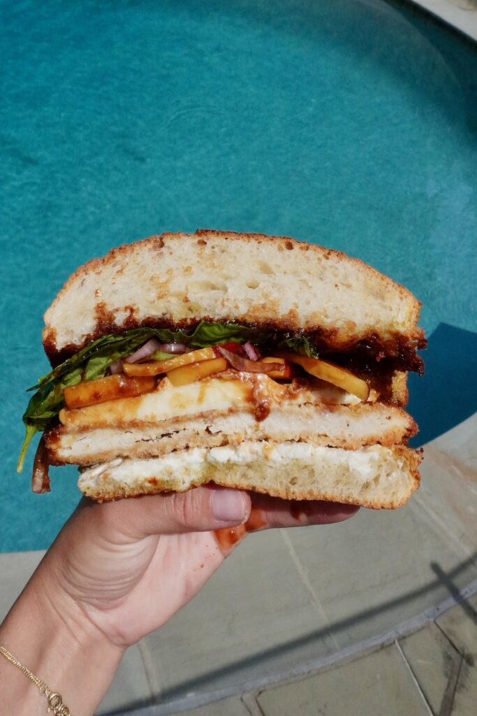 peach and chicken sandwich