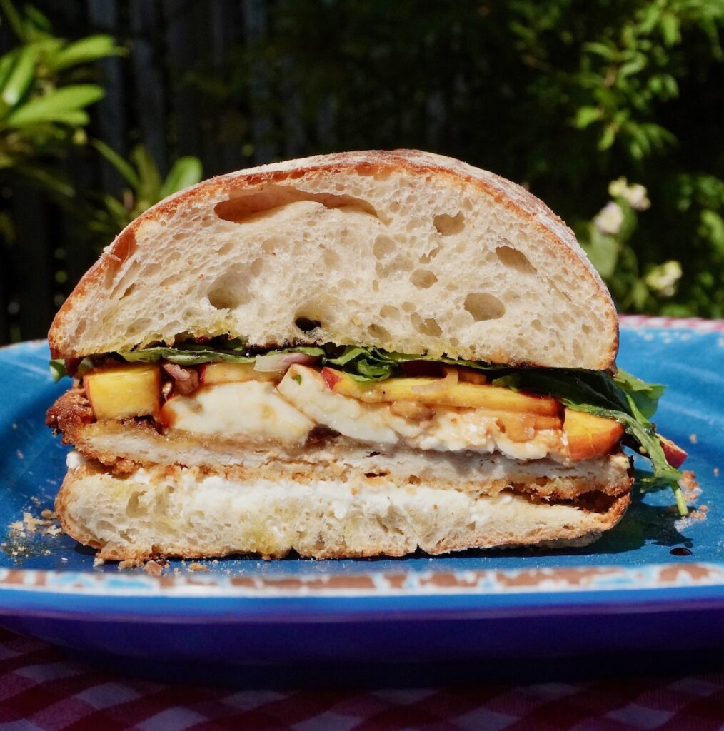 peach and chicken sandwich