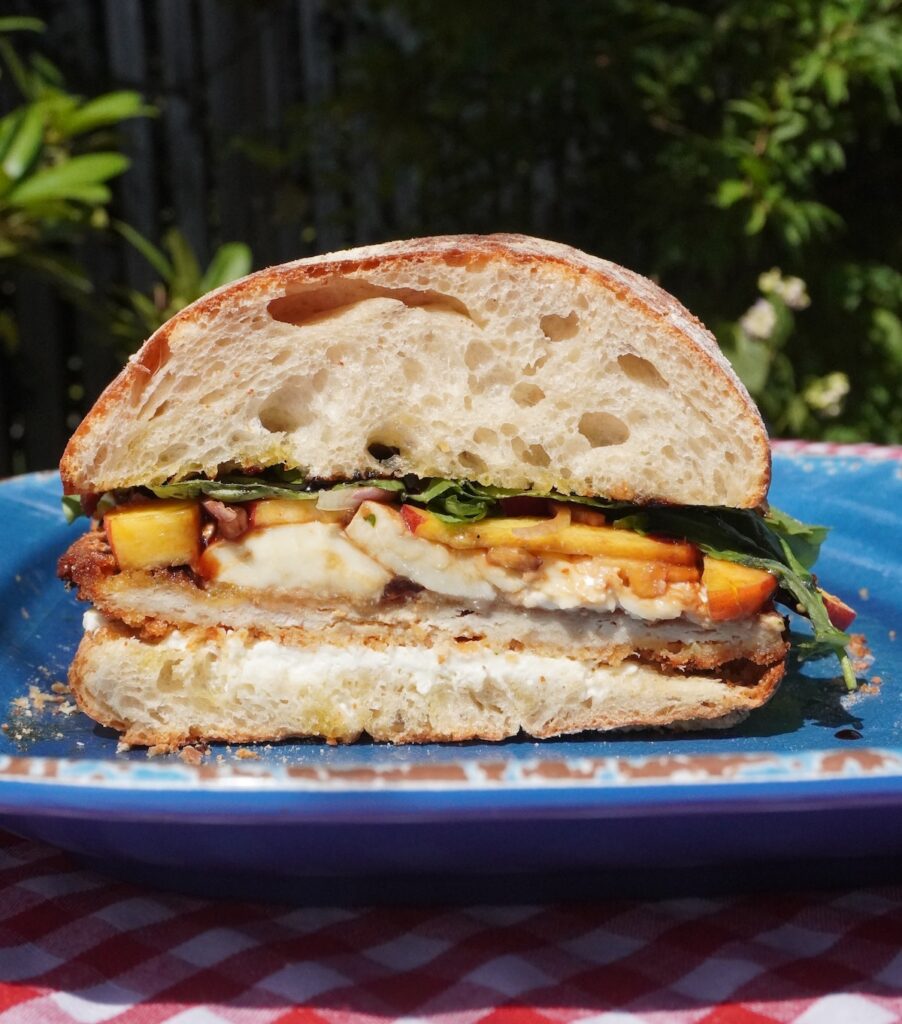 peach and chicken sandwich