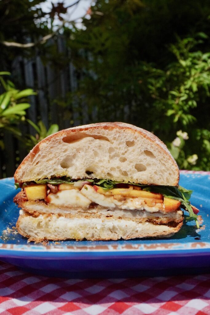 peach and chicken sandwich