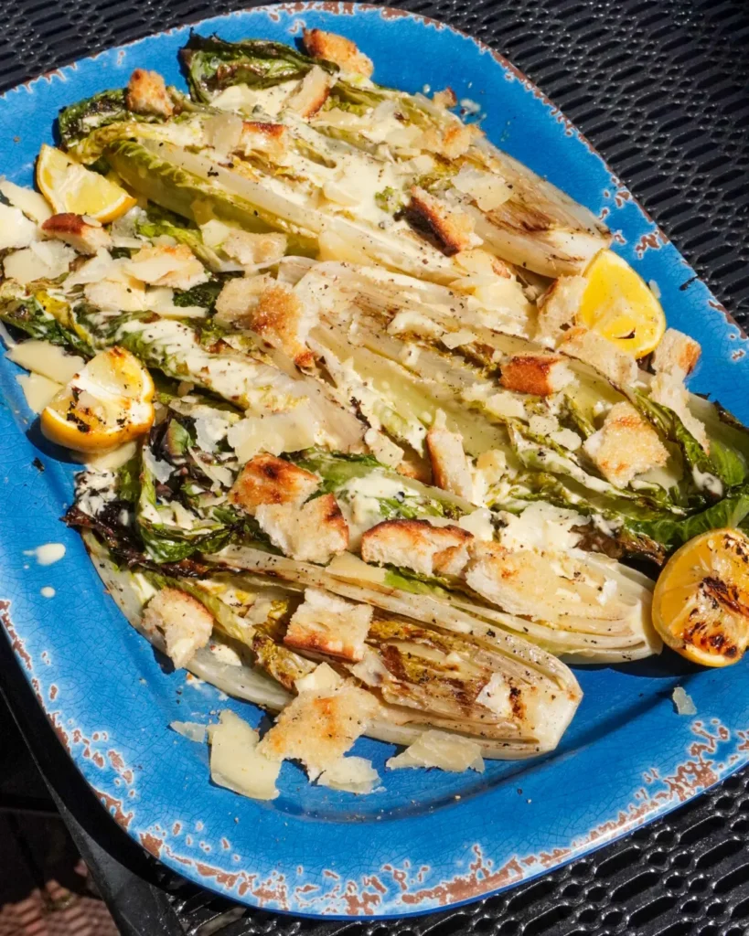 grilled caesar salad with charred lemon and parmesan