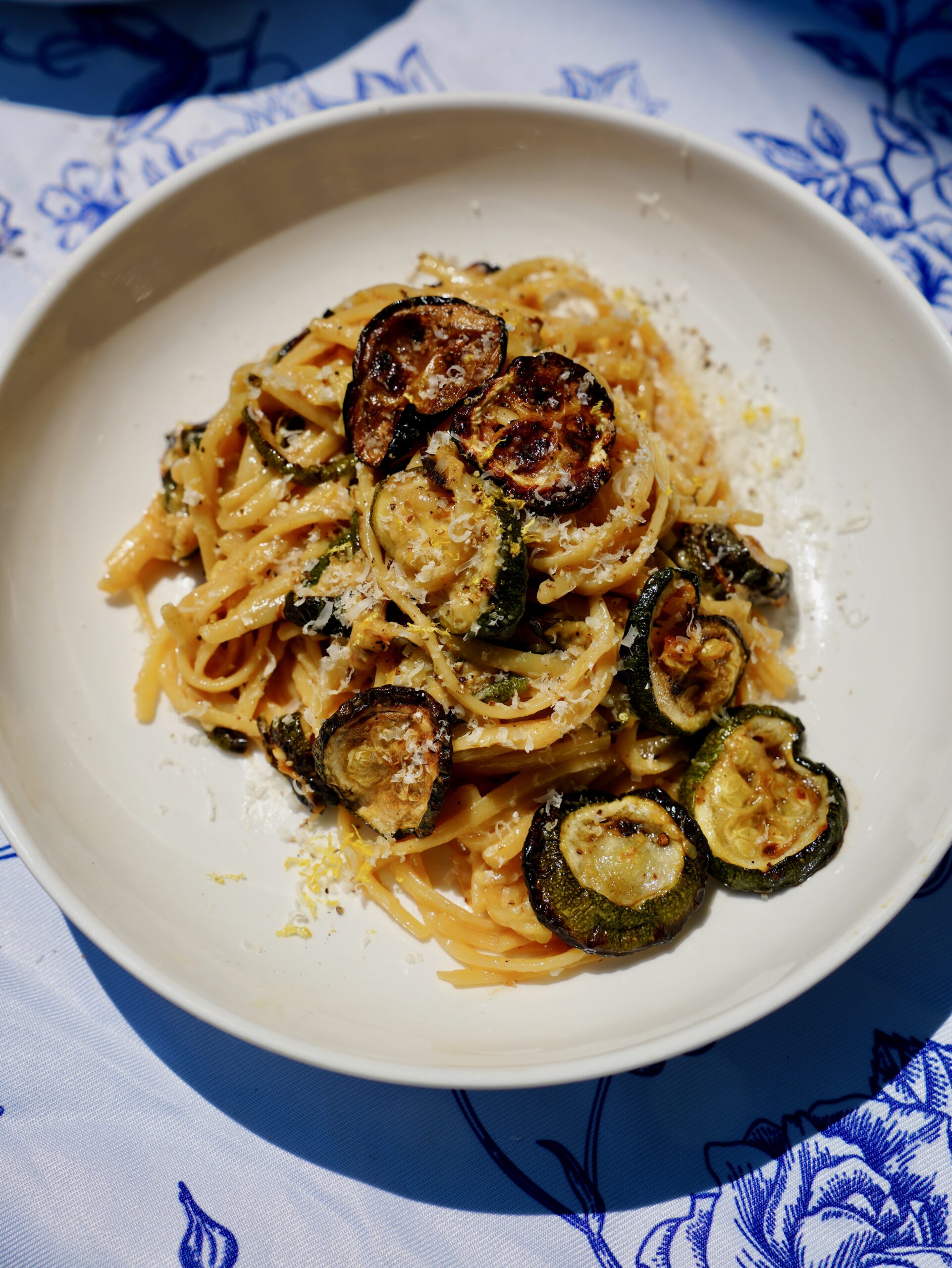 Miso Alfredo Linguine with Caramelized Zucchini