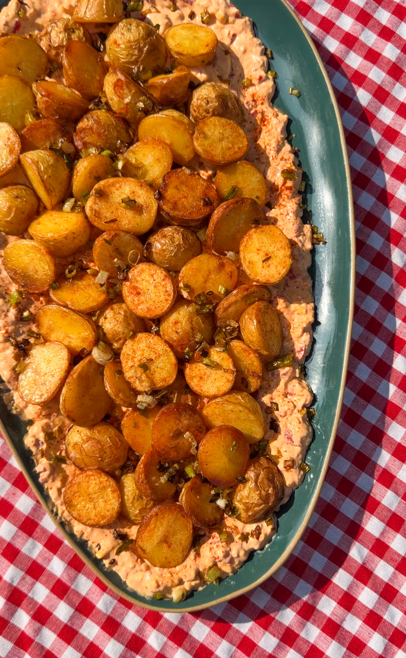 Crispy Roasted Potatoes with Pimento Cheese