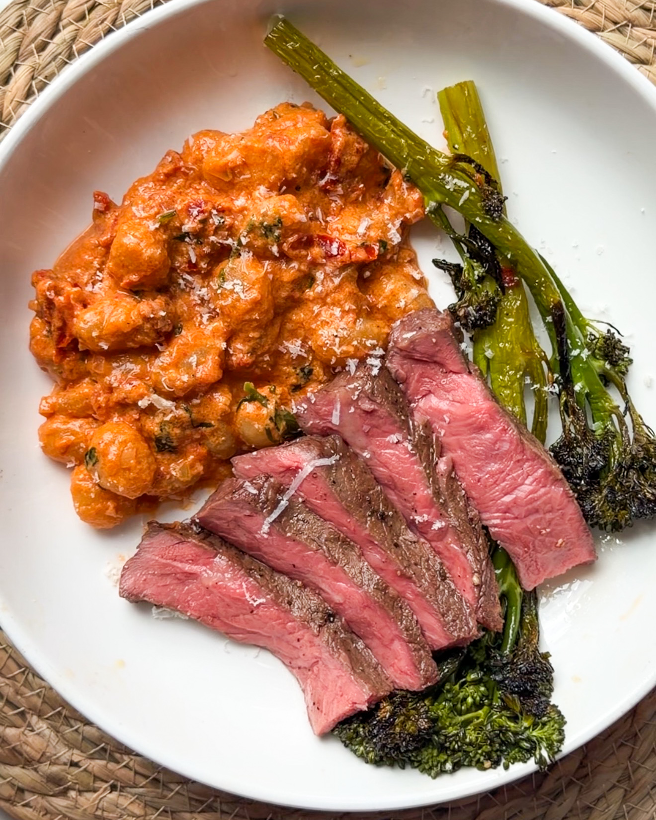 Sheet Pan Marry Me Gnocchi with Strip Steak & Broccolini
