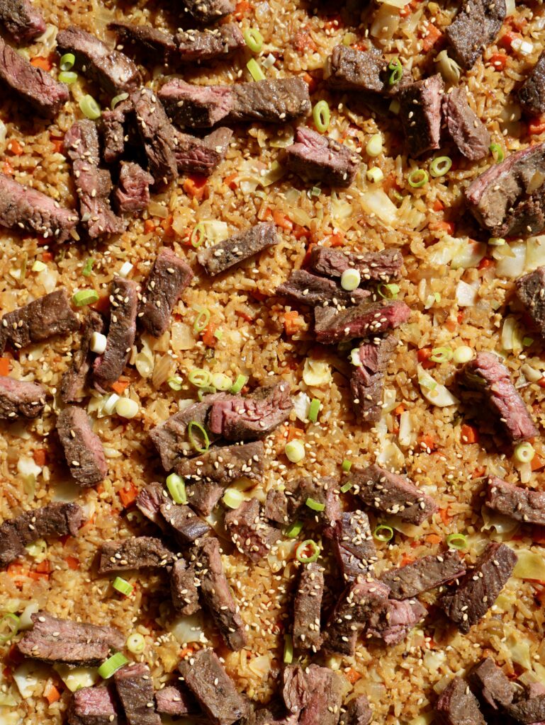 sheet pan steak fried rice